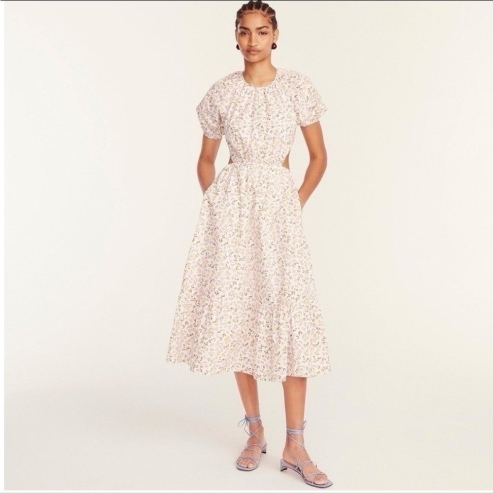 J. Crew Eden Poplin Meadow Floral Midi Short Sleeve Lower Back Cutout Dress 4 - Picture 4 of 16